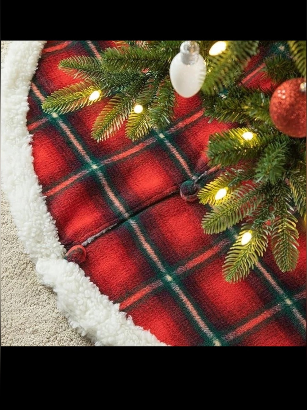 Buffalo Plaid Christmas Tree Skirt, Reversible 48" D UNOPENED